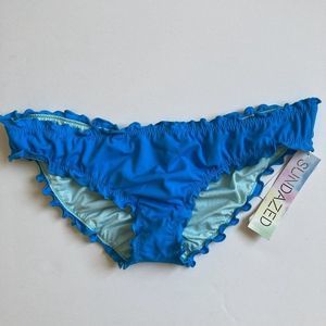 Ruched Back Bikini Bottom Cheeky Bottom Medium Turquoise Blue Ruffled